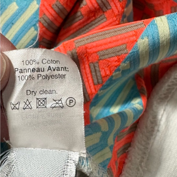 J. Crew White Short Sleeve Tee with Coral and Aqua Geometric Front - Picture 3 of 5